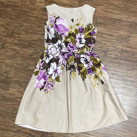 Nine West Women's Cream and Purple Floral Dress Sleeveless Size 8 - Picture 4 of 7